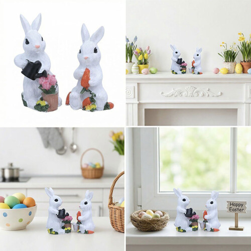 2Pcs Easter Themed Rabbit Sculpture Resin Art Piece For Table 1