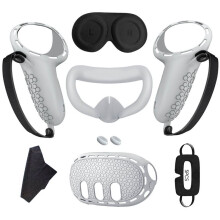 For Meta Quest 3 Silicone Case+Handle Case+Face Cover+Blackout Mask Full Kit Anti-Leakage Nose Pad VR Silicone Case C