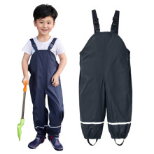 Toddler Kids Boy Girl Rain Dungarees Waterproof Mud Jumpsuit with Lining Protective Play Clothes for Wet Weather,Z01 Black,1-3 Years