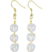 Stone Drop Earrings for Women, Wire Wrapped Triple Ball Beaded Dangle Hook Earrings for Ladies