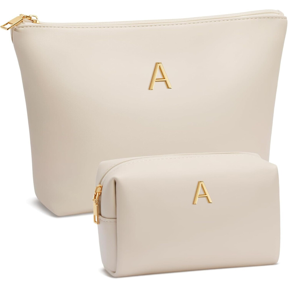 Women Gifts | Initial Makeup Bag Set for Girl Personalized Gifts for Bridesmaid Friend Graduation Teachers PU Leather Cosmetic Travel Toiletry Bag