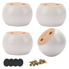 2" Solid Wood Bun Feet (4pcs), White Round DIY Furniture Legs w/ Screws – Compatible with Chair, Sofa, Couch, Cabinet, Dresser, TV Stand