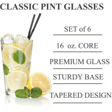Beer Pint Glasses Premium 16 oz Set of 6