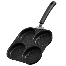 4-Hole Egg Frying Pan, Nonstick Breakfast Skillet for Gas & Induction, Square Pancake Maker, Aluminum Omelet Cooker, Black, 14.6 inch