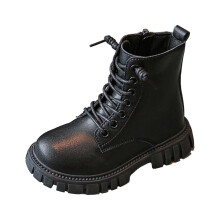 Girls' Soft-Sole Ankle Boots, British Style Casual Fashion Boots for Toddlers 4-4.5Y, Z05 Black