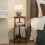 Round 3-Tier Side Table with Storage Rustic Brown 4