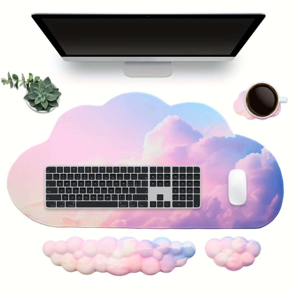 Cloud-Shaped Ergonomic Mouse Pad Set With Keyboard, Mouse, Wrist Rest & Coaster For Comfort And Productivity 9128909346416