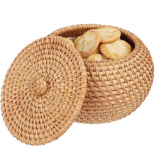 Round Rattan Basket Boxes with Lid, Hand Woven Storage Box Multi-Purpose Storage Baskets Bin,Small Storage Basket for Shelf, Home, Bathroom Decor