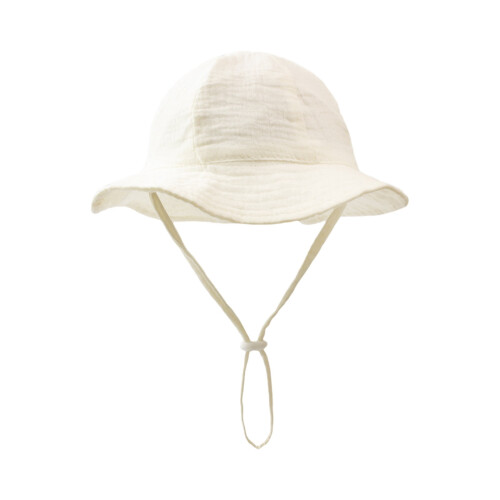 Baby Solid Gauze Bucket Hat Breathable Fabric Adjustable Strap Summer Sun Hat,Beige 1