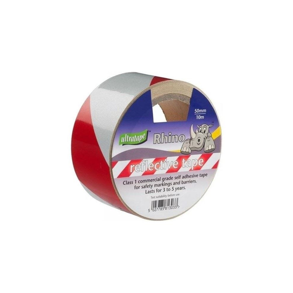 Reflective Fluorescent Tape 50Mm X 10M Red White Microprismatic Self Adhesive Class 2 Safety Marking Barriers 3 To 5 Year 5027785813033