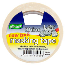 Pack of 9 Low Tack Masking Tape 25mm x 50m White Tissue Paper Delicate Surfaces Stencilling Easy Tear Residue Free Gentle Adhesion