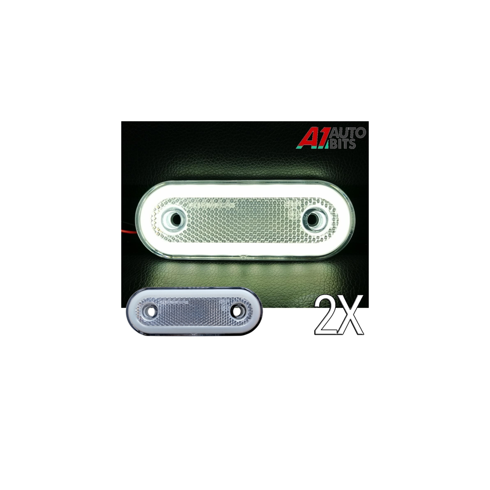 Oval Neon Led Front Marker Position Lights X2 Lamps 12V 24V Trailer Tipper White 11567820