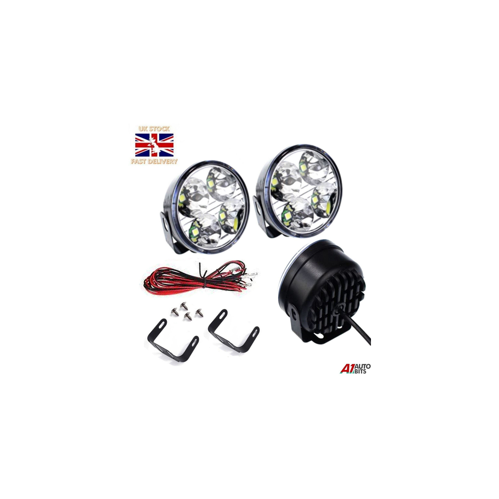 Universal 2 Front Led Lights 12V Spot Fog Halogen Circle Lamps Car Van Bus Boxed