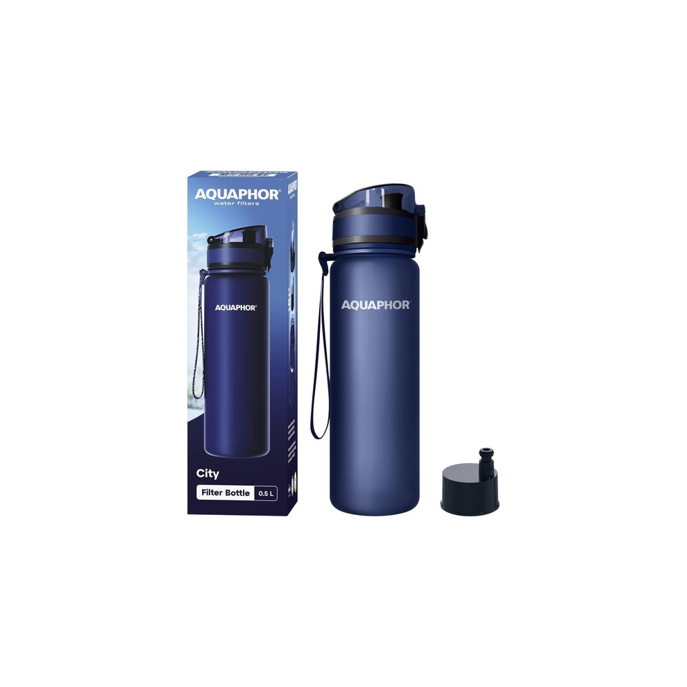 Aquaphor Blue City Bottle 500Ml Navy Travel Water Filter With Activated Carbon
