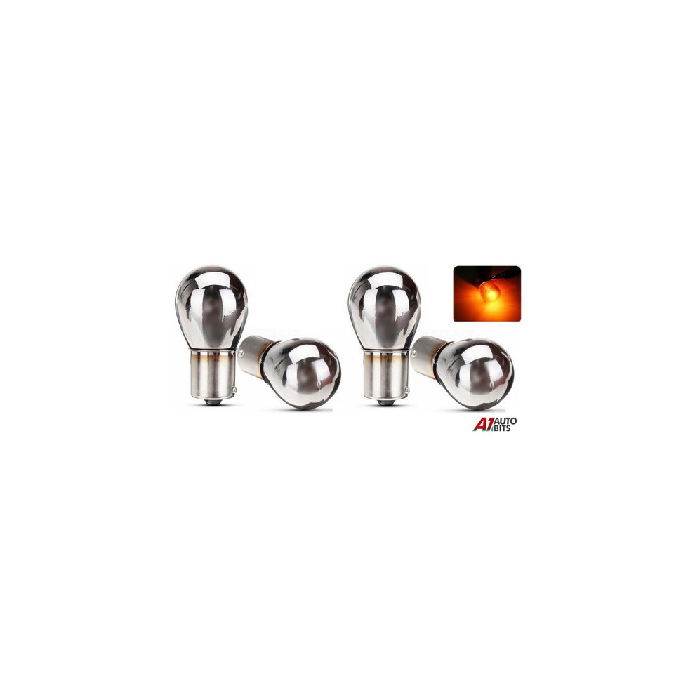 4X Chrome Rear Indicator Bulbs 581 Bau15s Py21w Turn Signal S25 12V Silver/Amber 13006907