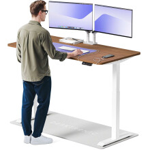 (160x80cm, White/Walnut) Standing desk Desktronic HomeOne - 160x80cm - Height adjustable - Electric - Double engine - Smart control