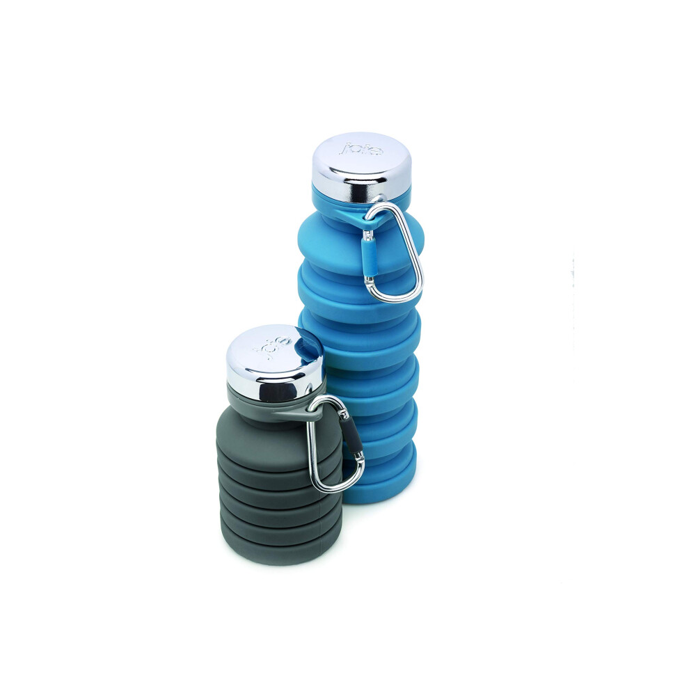 Joie Collapsible Water Bottle On The Go For Backpacking, Hiking, Camping, And Sports, Bpa Free, Silicone, Reusable And Includes Carabiner For Water Blue/Black