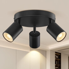 3 Way Spotlight Ceiling Lights Adjustable, Matt Black Round Spot Lights GU10 Industrial Spotlights Fitting Rotatable, GU10 LED Ceiling Light, Ceiling