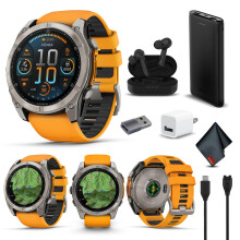 Garmin Fenix 8 51MM AMOLED Sapphire Premium Multisport GPS Smartwatch Titanium with Spark Orange/Graphite Silicone Band, Built-in LED Flashlight,