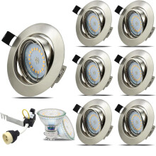 HiBay 6X 5W LED Recessed Ceiling Lights GU10 Downlights Brushed Chrome Kitchen Spotlights Fitting Tilt Round 240V Warm White Energy Saving Lamp