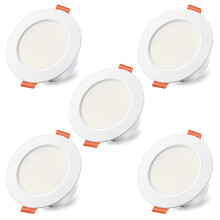 HEKEE LED Recessed Ceiling Lights, ?70-85mm Hole, Round Spotlights, 3 Inch Downlights 8W 60W 800 lumens, IP44 2700K Warm White (Pack of 5)