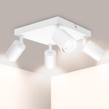 Ketom Adjustable 4 Way Ceiling Spotlight Fitting, GU10 LED Ceiling Light Rotatable, Indoor Spotlights Ceiling Lights, Modern White Metal Square