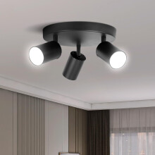 CHENBEN Ceiling Light with 3 Rotatable GU10 Spots, Black Indoor LED Ceiling Spotlights, Round Base, Swivel, LED Ceiling Light for Corridors/Dining