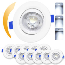 Cinsenten 10 Pack LED Ceiling Downlights 230V 30? Tiltable ?70-80mm, LED Recessed Ceiling Spotlights 5W, Bathroom Spotlights IP44 Waterproof, Cool