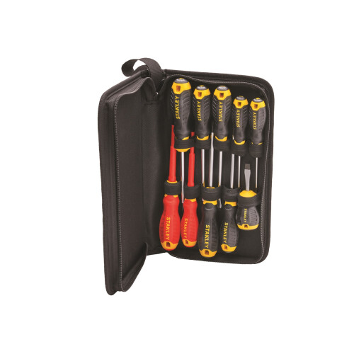 STANLEY STANLEY 10 Piece Mixed Screwdriver Set INC x2 VDE Screwdrivers in Tool Wallet