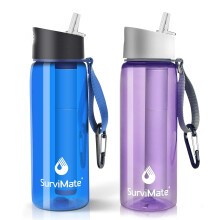 SurviMate Purified Water Bottle for Camping, Hiking, Backpacking and Travel, BPA Free with 5-Stage Intergrated Filter Straw