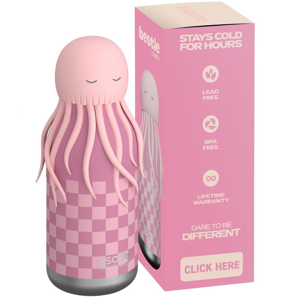 Asobu Bestie Jellyfish Stainless Steel Kids Bottle With Flip Straw 500 Ml Pink