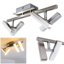 LED Ceiling Light Sakami, Ceiling Light in Nickel matt, 4 Adjustable spotlights, 2 Watt Each, 175 Lumen (700 Lumen Total), 3000K