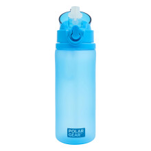 Polar Gear Kids Push Button Flip Cap 650ml Bottle - Leak-Proof Design with Secure Screw Cap & Soft Silicone Straw, Azure