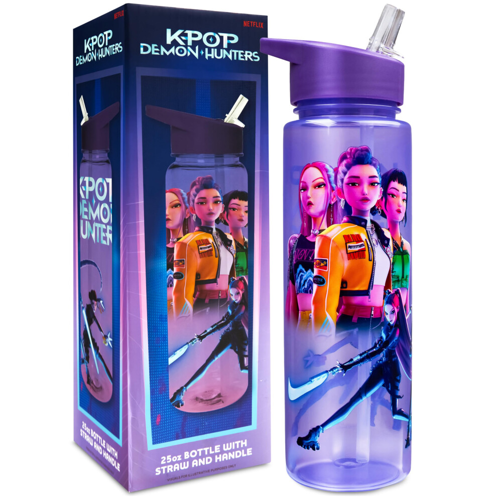Photos - Water Bottle KPop Demon Hunters for Girls 25oz/700ml, Huntrix BPA Free Plastic with Straw, Rumi Zoey Mira Kpop
