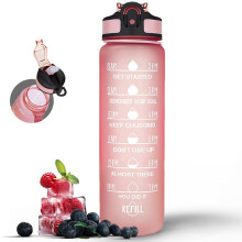 Active 100 1L Water Bottle with Straw, Motivational Time Marking | Dishwasher Safe | Leak-Proof | BPA-Free Drinks Bottle for Fitness, Work, Travel &