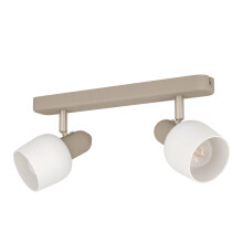 Eglo Ceiling Spotlight Corato, lamp with 2 Adjustable Spots, Metal Light in Sand and Silver, White Glass, E14 Socket