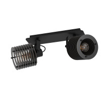Eglo Ceiling Light Fixture Segovia, Industrial Design Ceiling lamp with 2 orientable spot Lights, Spotlight bar Made of Black Metal and Wood, E27