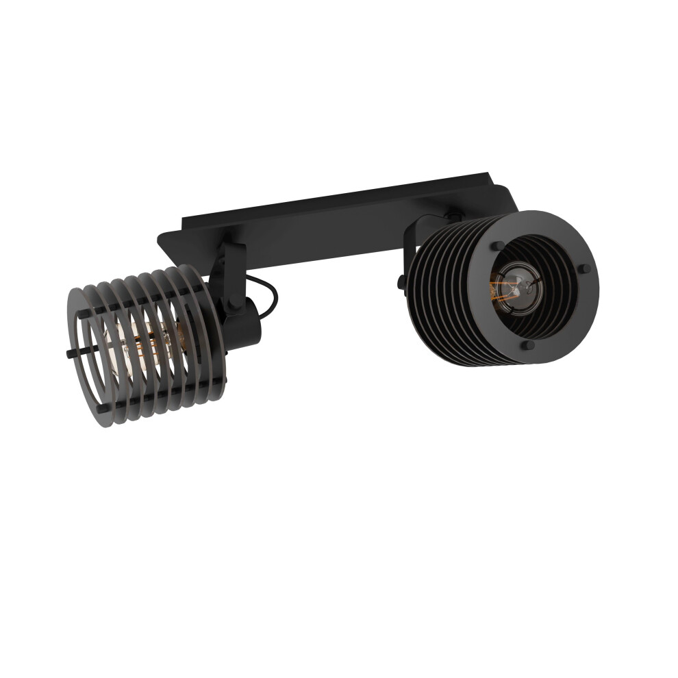 New Eglo Ceiling Fixture Segovia, Industrial Design Ceiling Lamp With 2 Orientable Spot S, Spot Bar Made Of Metal And Wood, E27 Light/Black 900741
