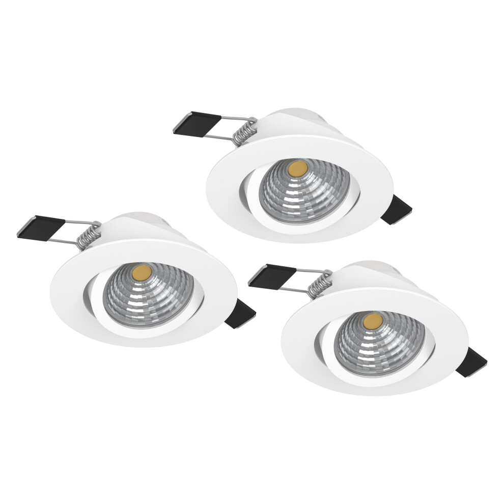 Eglo Set Of 3 Led Recessed Spotlights Saliceto, Dimmable Flat Round Ceiling Lights, Aluminium Warm ? 8.8 Cm White