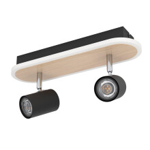 Eglo LED Ceiling lamp Rimbocchi, Oval Light with 2 Adjustable spotlights, Swivel spot bar, Metal Spotlight in Black and Wood Effect, Warm White, L 34