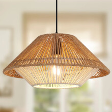 Natural Rattan Cone Pendant Light, Adjustable Height Woven Fixture for Rustic & Coastal Interiors