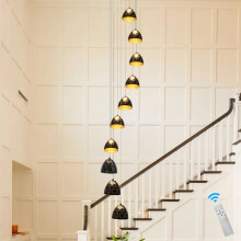 10-Light LED Dimmable Pendant Long Staircase Chandelier, Adjustable Height Black Metal Fixture