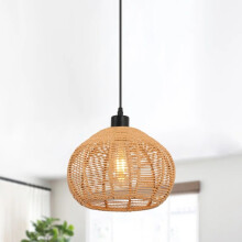 Boho Farmhouse Rattan Pendant, Adjustable Woven Globe Ceiling Lamp