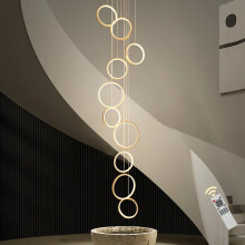 10-Light Geometric Long Chandelier, Adjustable Height Gold LED Pendant for High Ceilings