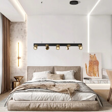 Modern 5-Light LED Pendant, 100cm Black & Gold Linear Pendant Light with Adjustable Suspension