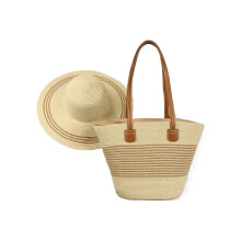 Sonnenhut, Strohtasche, Strandtasche zweiteiliges Set
