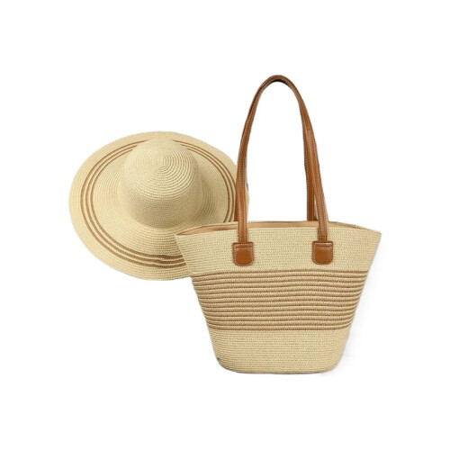 Sonnenhut, Strohtasche, Strandtasche zweiteiliges Set