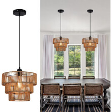 Boho Chandelier Light Fixture, Farmhouse Rattan Pendant Light, Woven Rope Lampshade