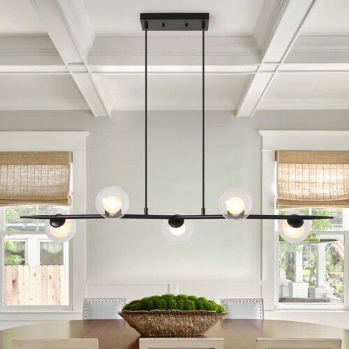 5-Light 114cm Kitchen Island Linear Pendant, Modern Minimalist Adjustable Height Pendant Light