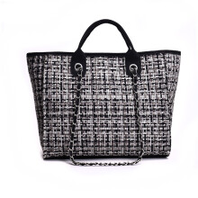 Stylish plaid color-blocked chain bucket bag